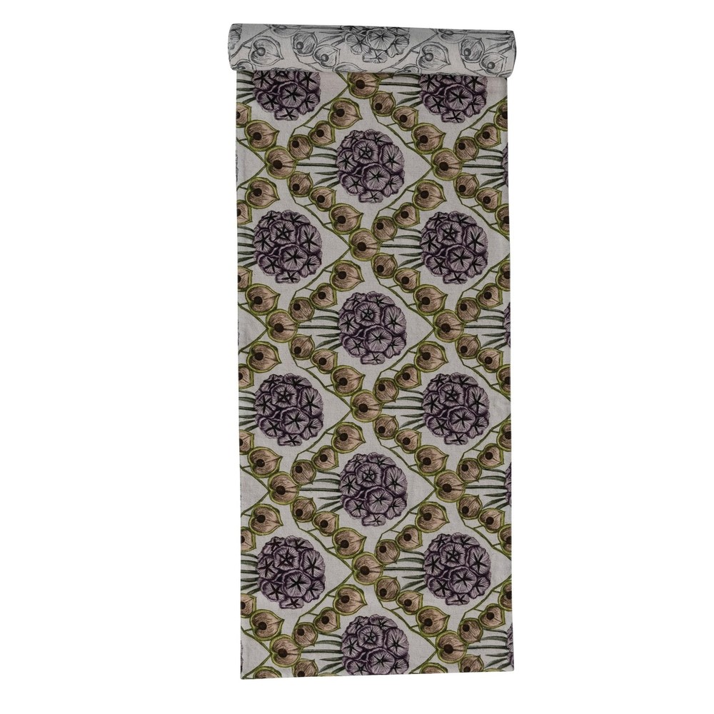 Creative Co-Op Cotton and Linen Printed Table Runner with Flower Pattern, Mul...
