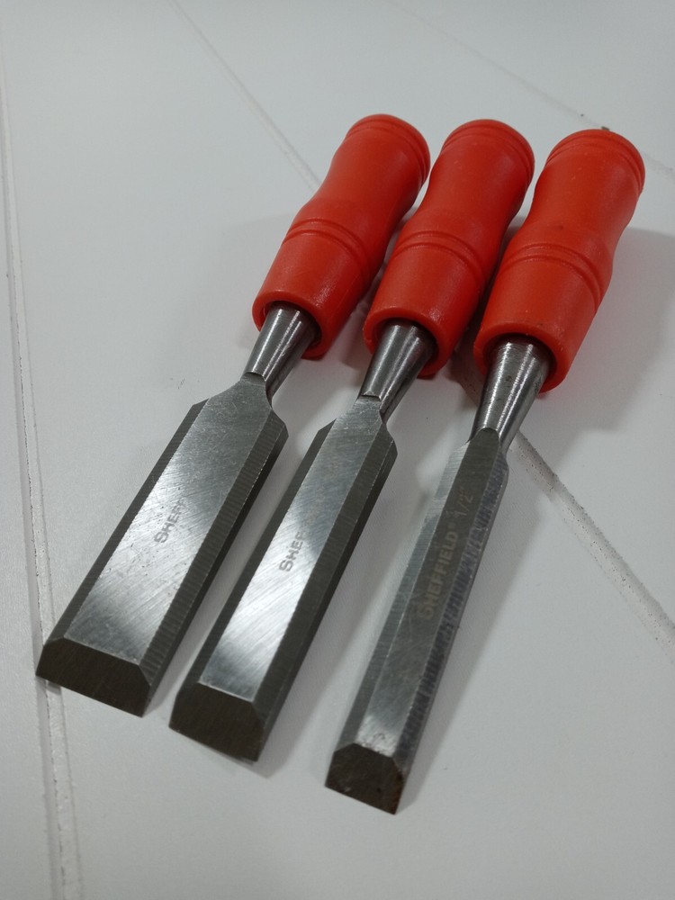 Sheffield 3 Pc Chisel Set Plastic Handles 1", 3/4", 1/2"  New