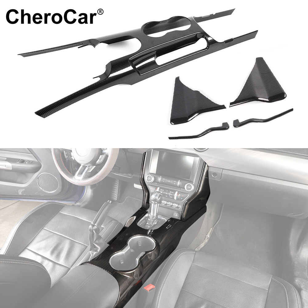 Carbon Fiber Console Gear Shift Panel & Side Trim Cover for Ford Mustang 2015+