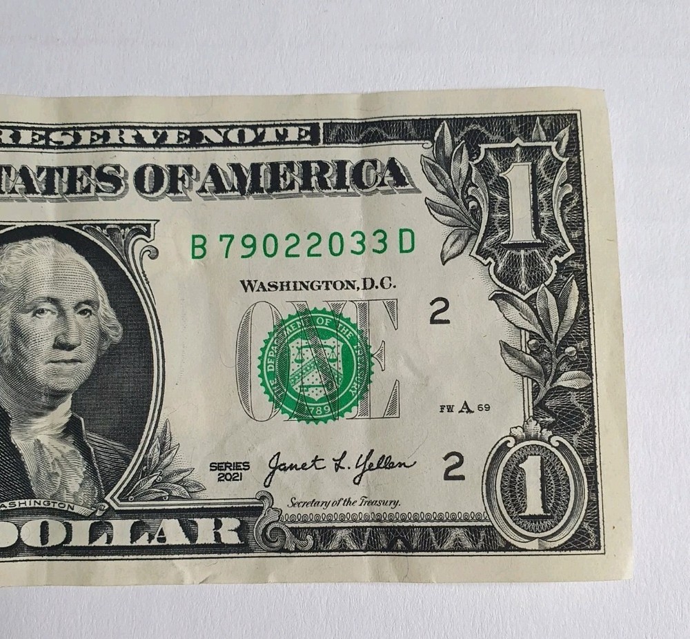 US One Dollar Bill Currency Ink Bleed Front ERROR 2021 Circulated