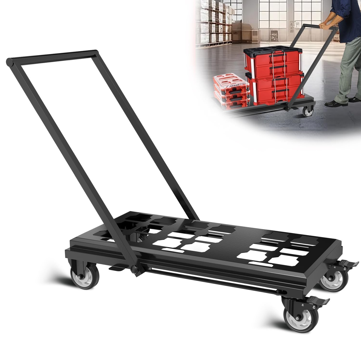 Heavy Duty Toolbox Dolly with Handle,forMilWaukee Packout Toolbox,Double Storage