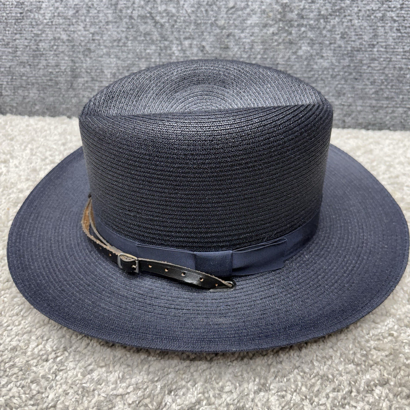 Stratton self forming trooper hat straw navy blue size 7-1/8 (style 42)