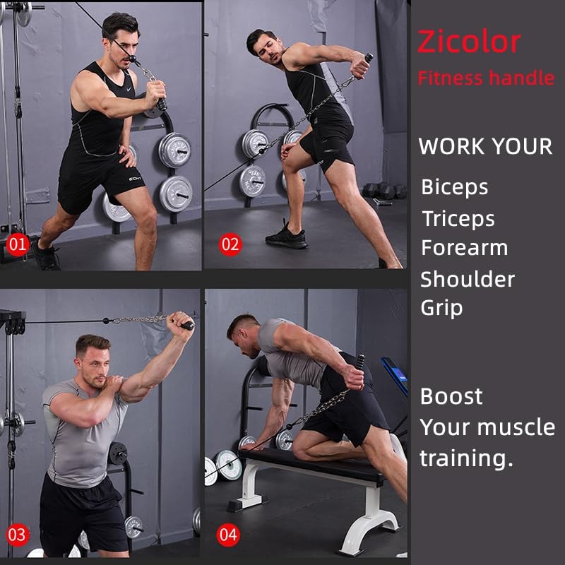 Zicolor Ergonomic Tricep Rope Handle Pulldown Attachment Black(1-pack)