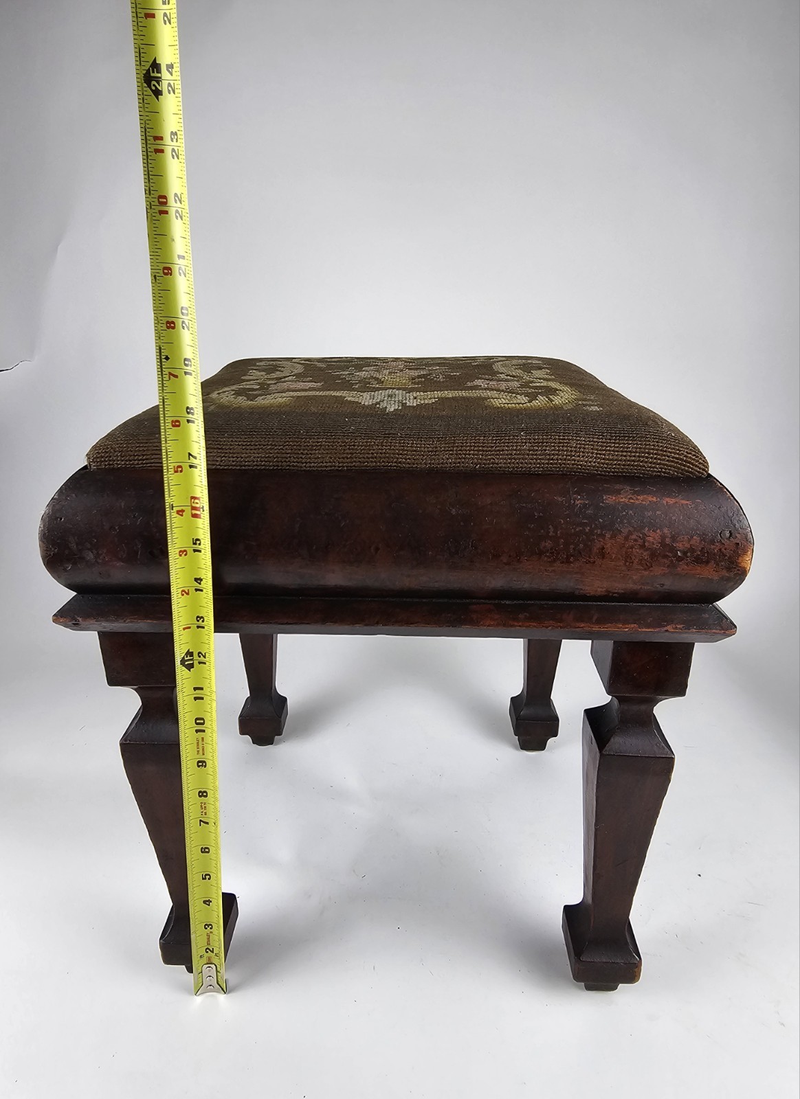 Antique Floral Needlepoint Footstool Victorian Decorative Stool (c. 1890–1915)