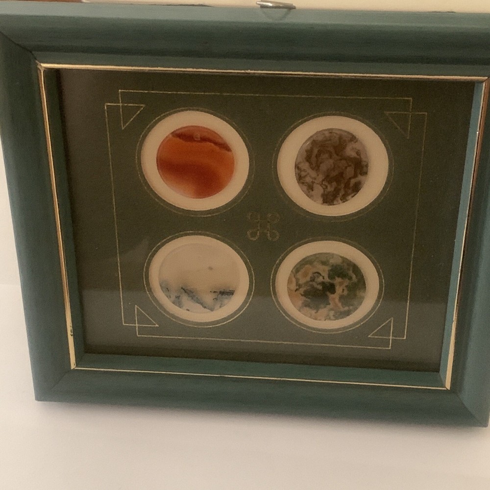 VINTAGE JADE SAMPLES CIRCLES DISCS GEMS FRAMED
