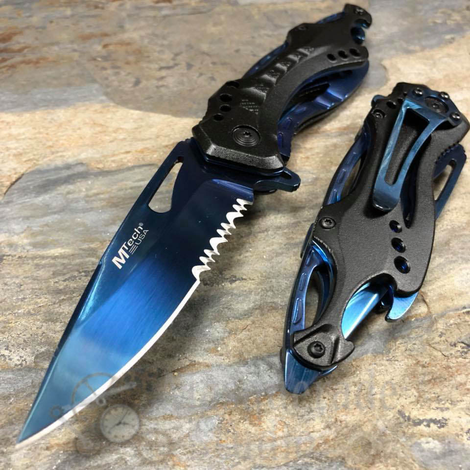 MTech Half Serrated Tactical Rescue Spring Assisted Folding Pocketknife [Blue]