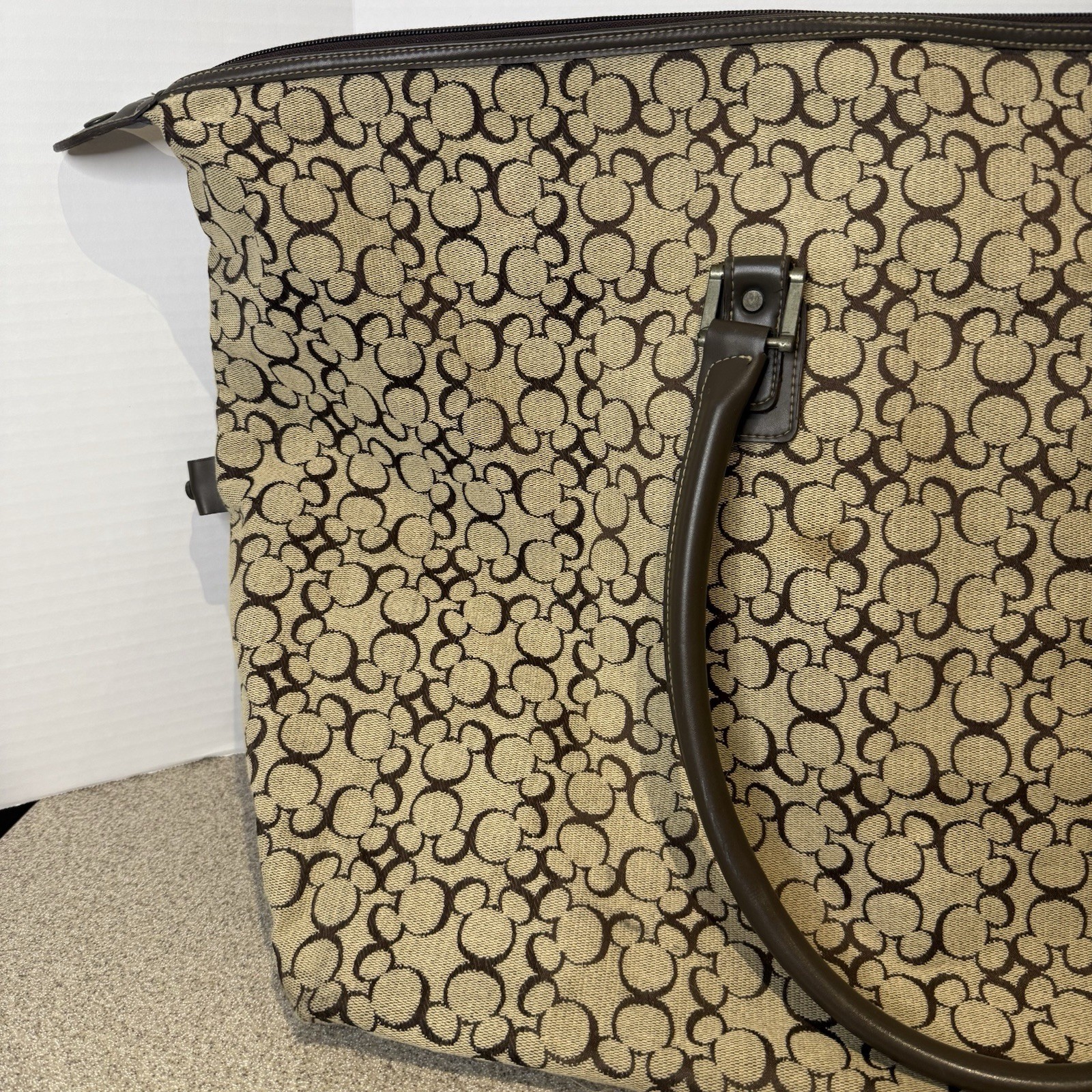 Rare Walt Disney World Mickey Mouse Pattern Woven Weekender Tote Bag