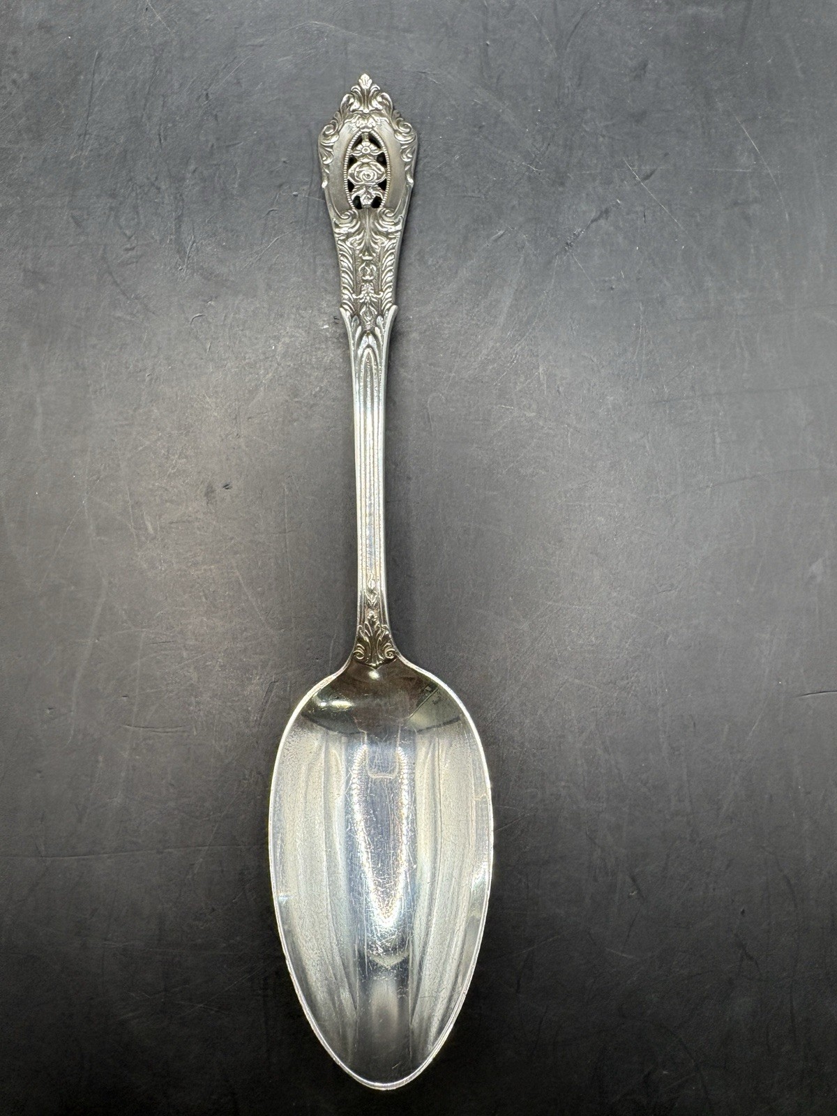 Wallace Sterling Serving Spoon, Rose Point Silver Large Spoon 8 3/8", 63 Grams