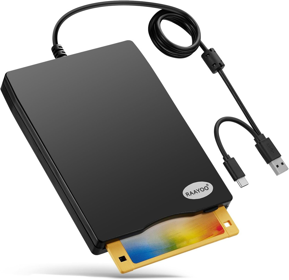 Floppy Disk Reader, External USB 2.0 & Type C Floppy Disc Reader, Portable 3.5 I