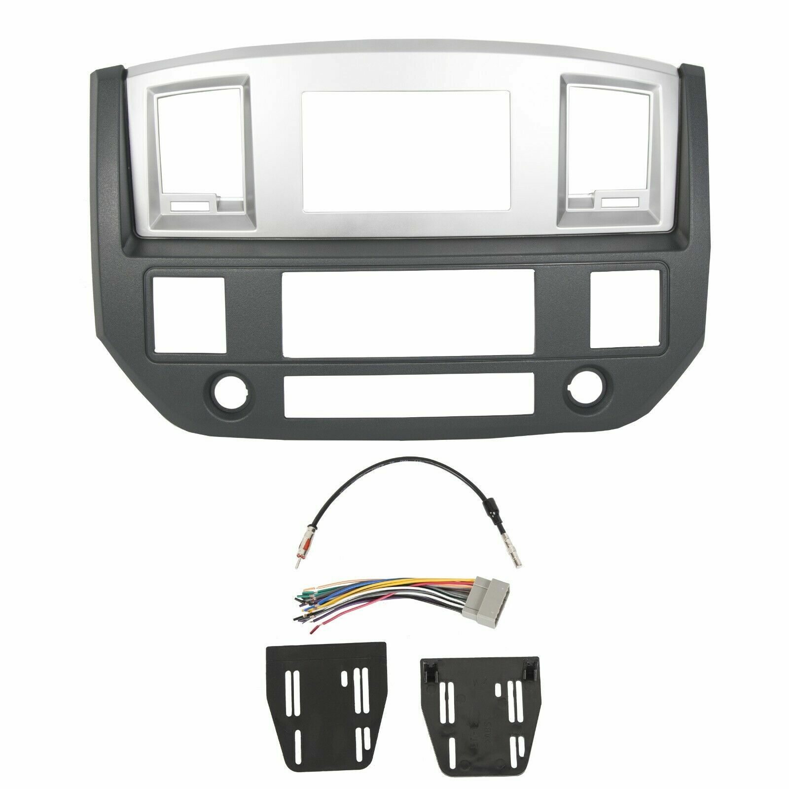 Radio Double Din Dash Install Bezel Kit Silver Slate Grey Fits 2006-09 Dodge Ram