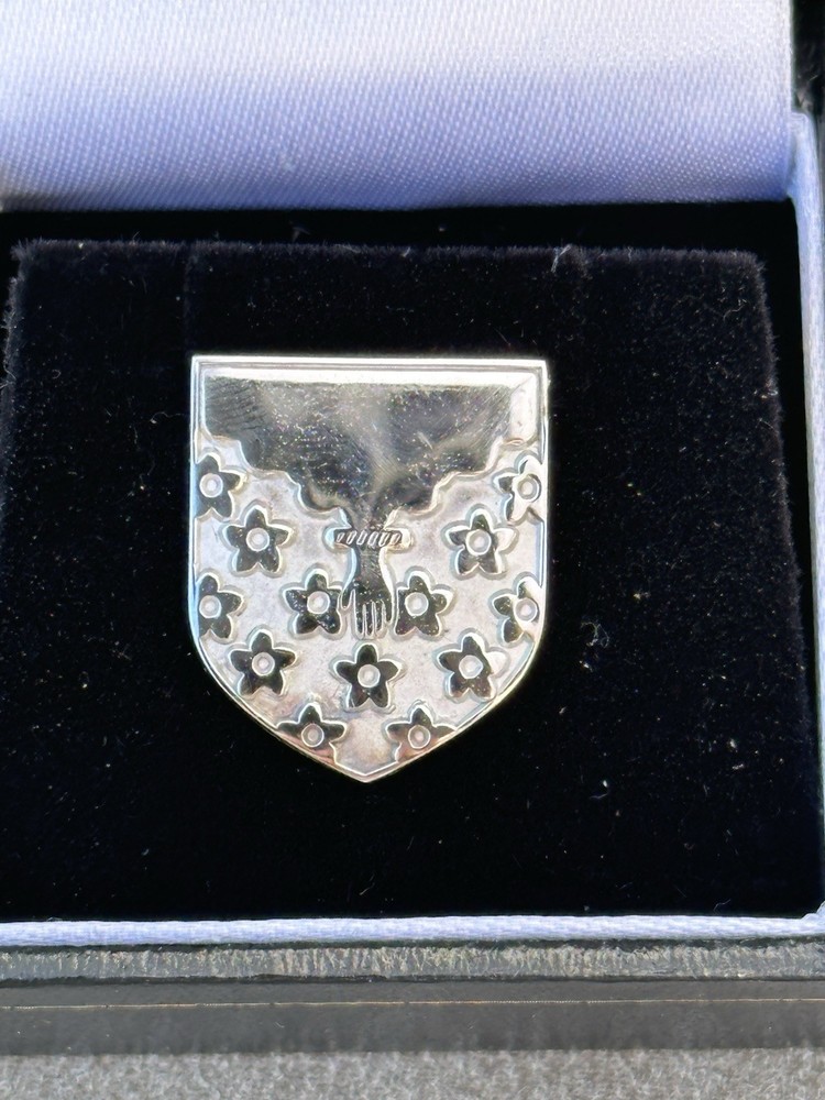 925 Sterling Silver L.B Shield Shape Lapel Pin 0.5 In
