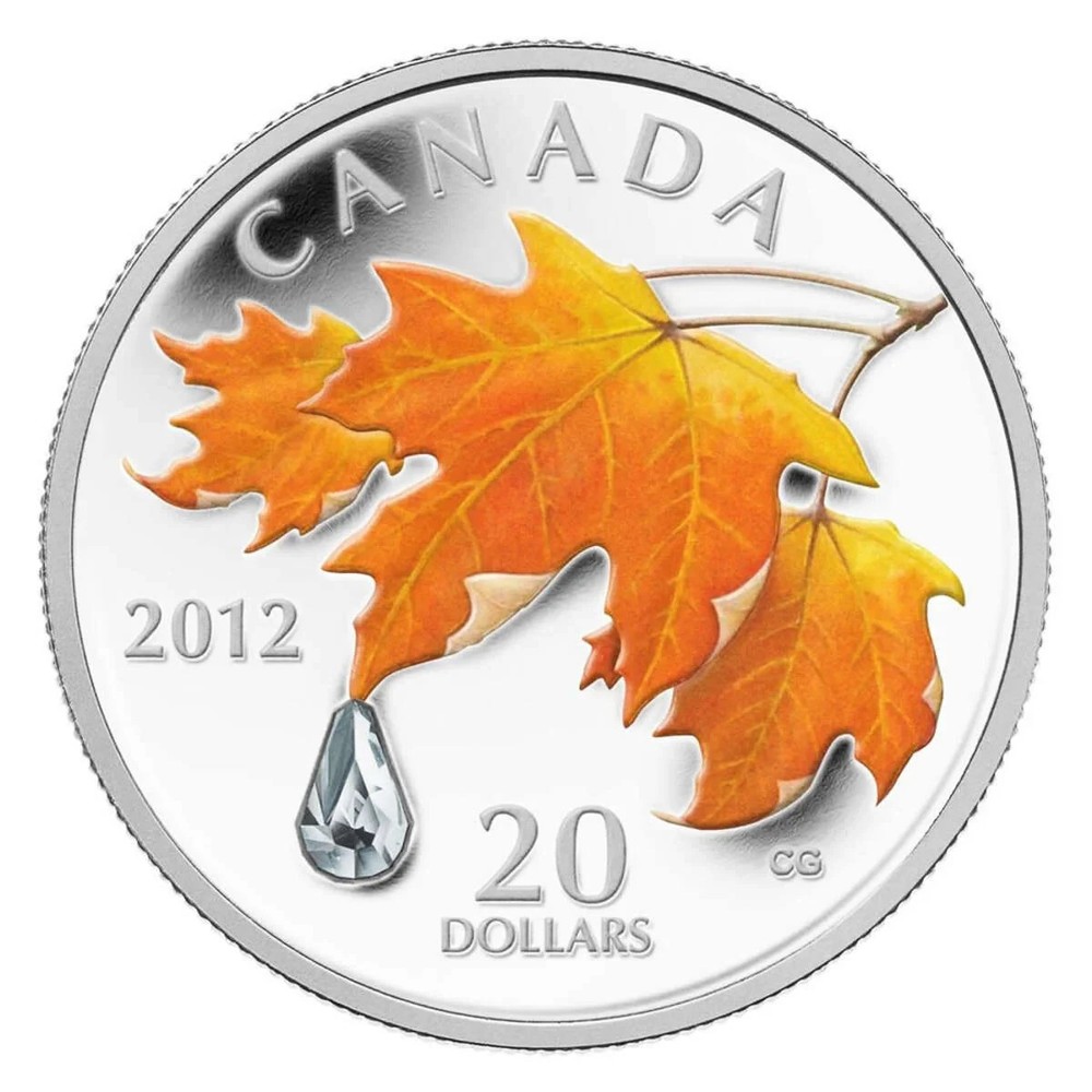 2012-Canada $20 Sugar Maple Crystal Raindrop - Pure Silver Coin