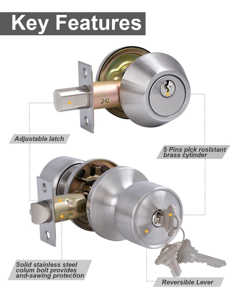 2 Sets Keyed Alike Entry Door Knobs and Single Cylinder Deadbolt Lock Combo S...