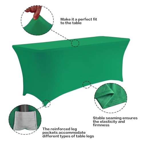 2 Pack 6FT Table Cloth for Rectangular Fitted 6 Ft - 2 Pcs Emerald Green
