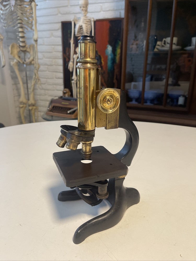 ANTIQUE ERNST LEITZ WETZLAR BRASS MICROSCOPE No 162775