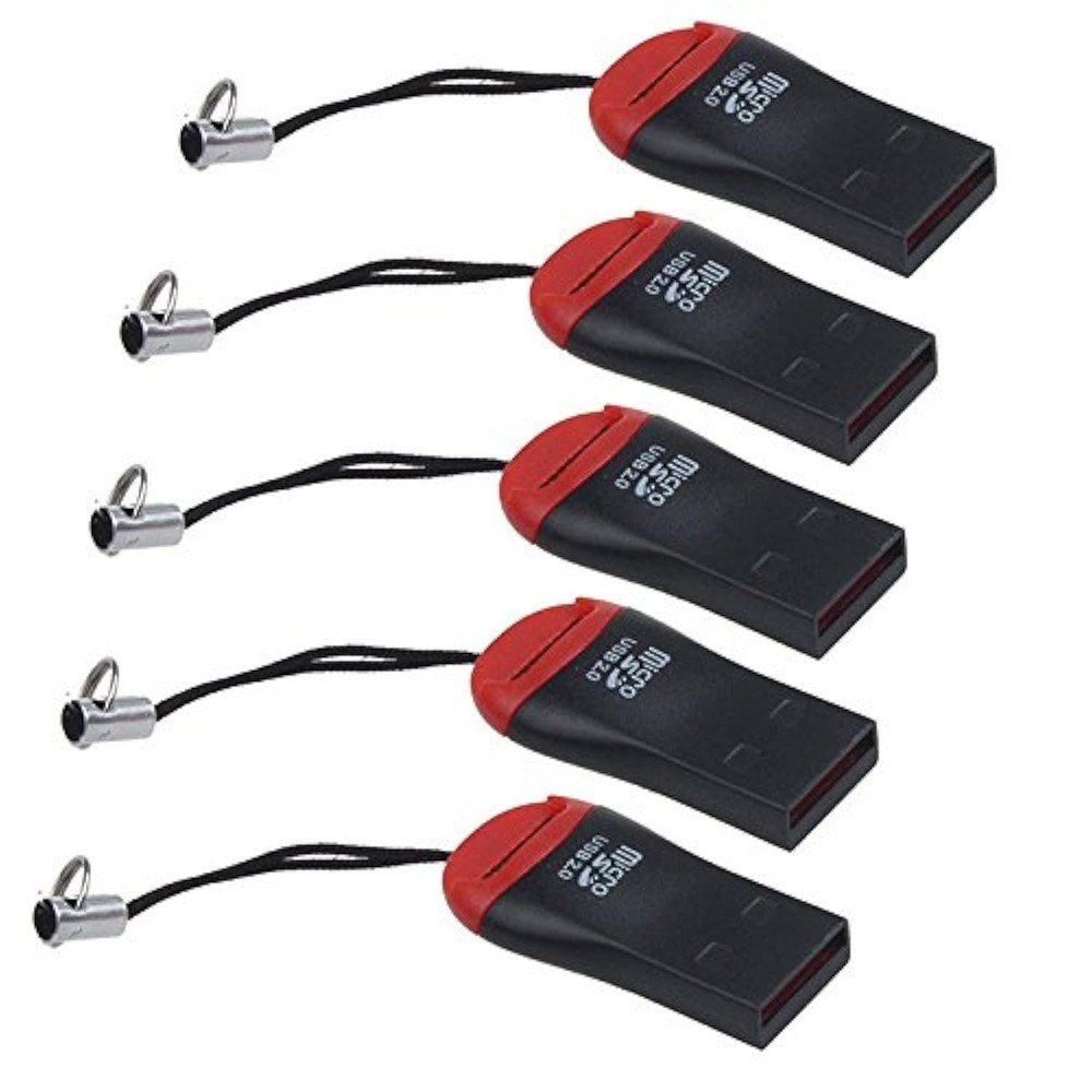 VizGiz 5 Pack Micro SD Card Reader with Tether Pocket SDXC TF black