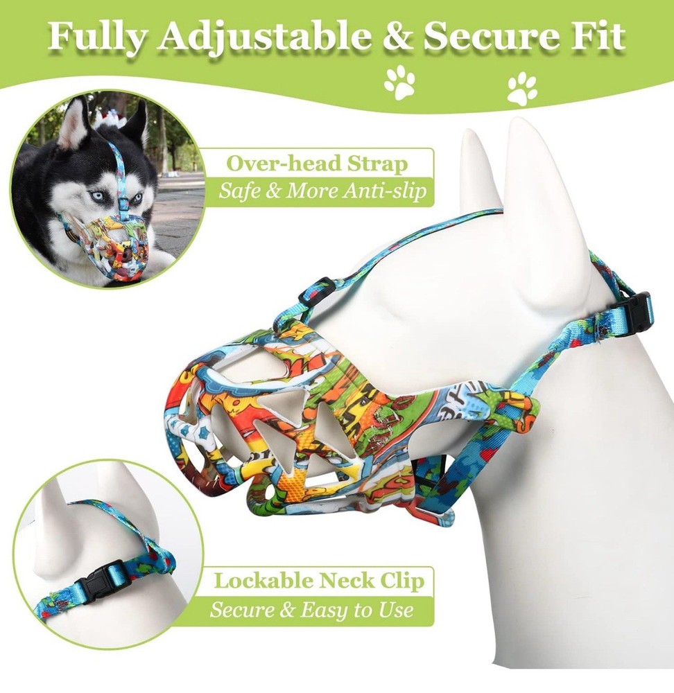 Dog Muzzle, Breathable Basket Muzzles for Small, Medium, Large and X-Large Aggre