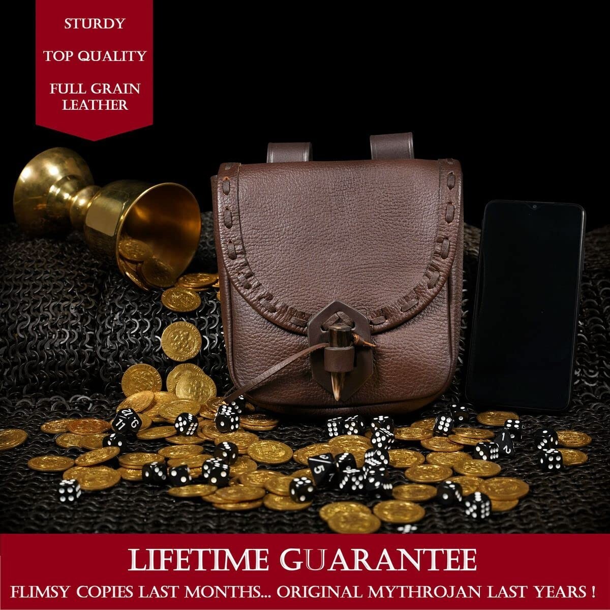 Leather Belt Pouch Medieval Renaissance Reenactment Cosplay Waist Belt Bag Brown