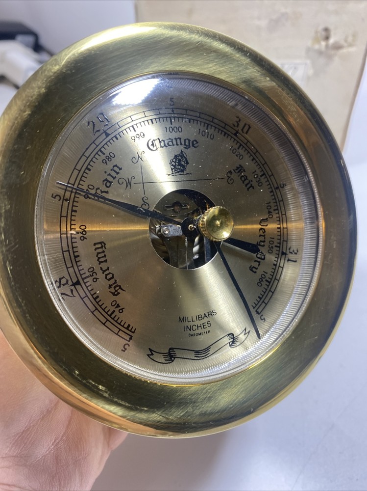 Vintage Brass Millibars Inches Barometer