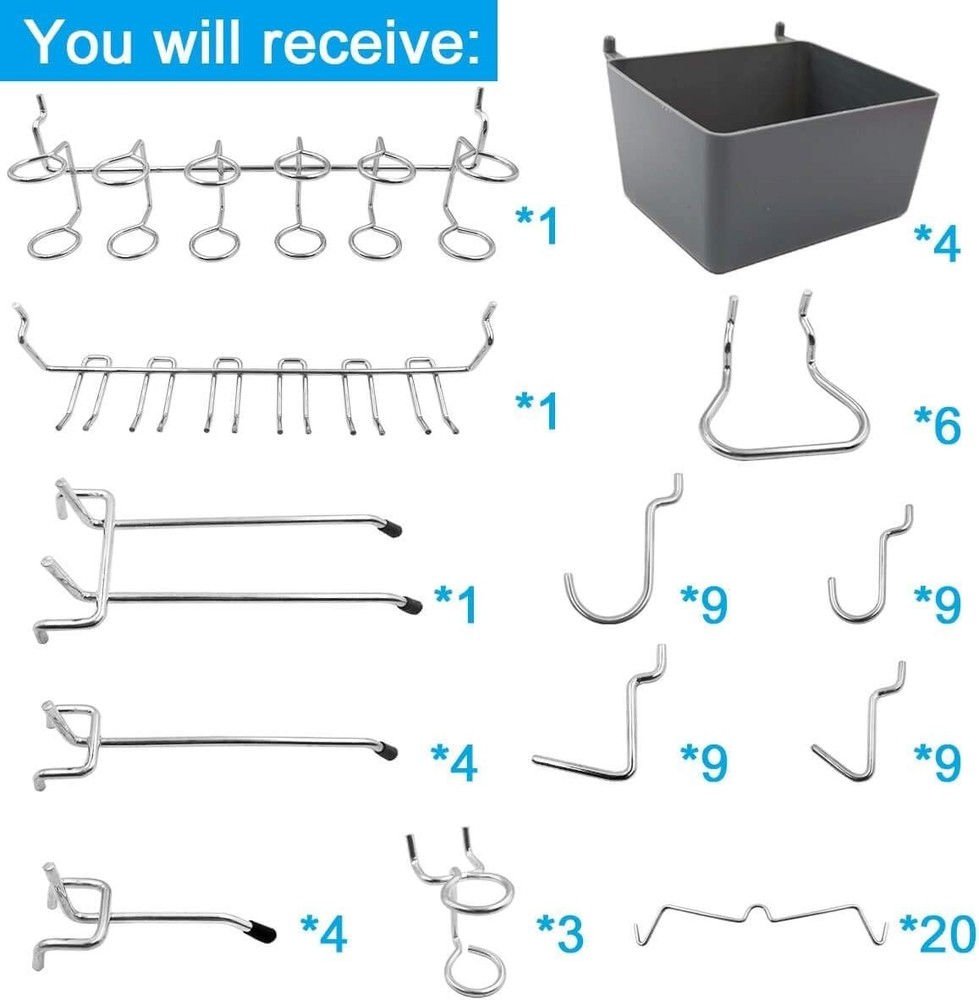 Pegboard Hooks Assortment with Pegboard Bins, Peg Locks, for Organizing Vario...