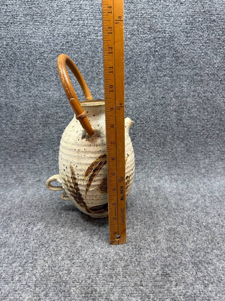 Handmade Studio Pottery Jug Bamboo Handle Ceramic Broken Spout