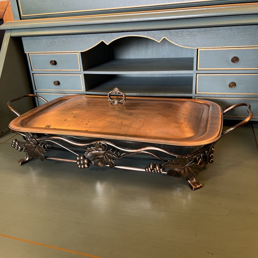 MARINEX Brazil, Glass & Copper Rectangular Buffet, Casserole Dish Serving Tray