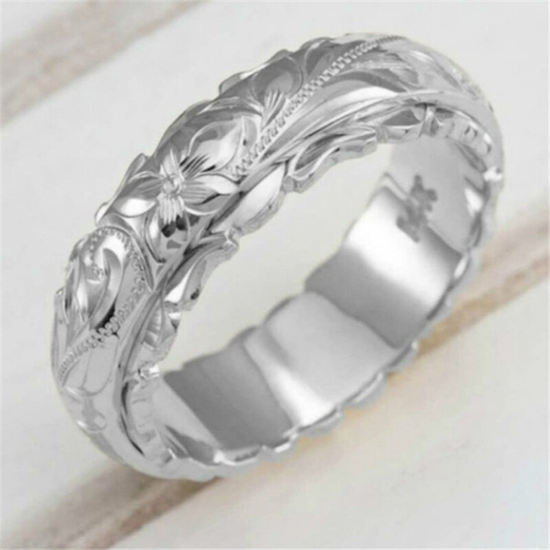 Craved Flower Pattern Wedding Bridal Ring Finger Decor Engagement Ring Classic