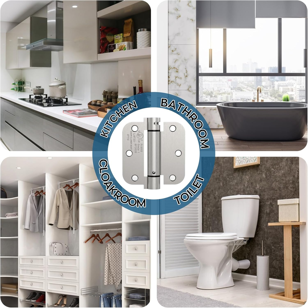 Self Closing Door Hinge, Auto Closing Spring Hinge with Adjustable Tension, 3.5