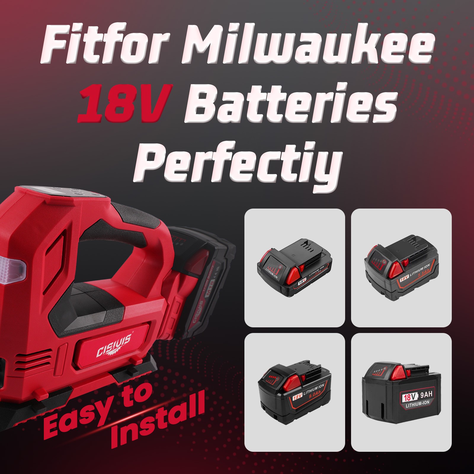 Tire Inflator for Milwaukee M18 Battery Portable Air Compressor for Car, Bicycle