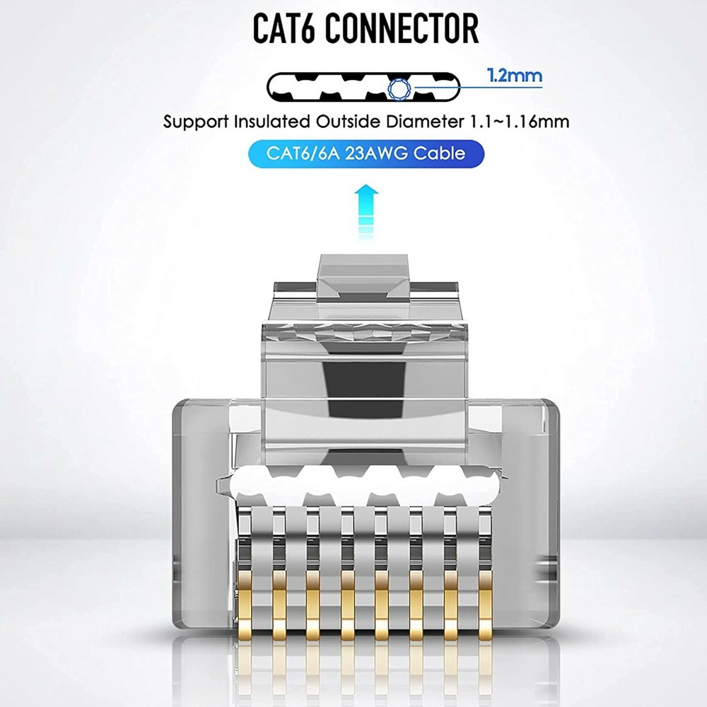 100pcs CAT6 Shielded RJ45 Pass Through Modular Plug Cable Connector End 8P8C