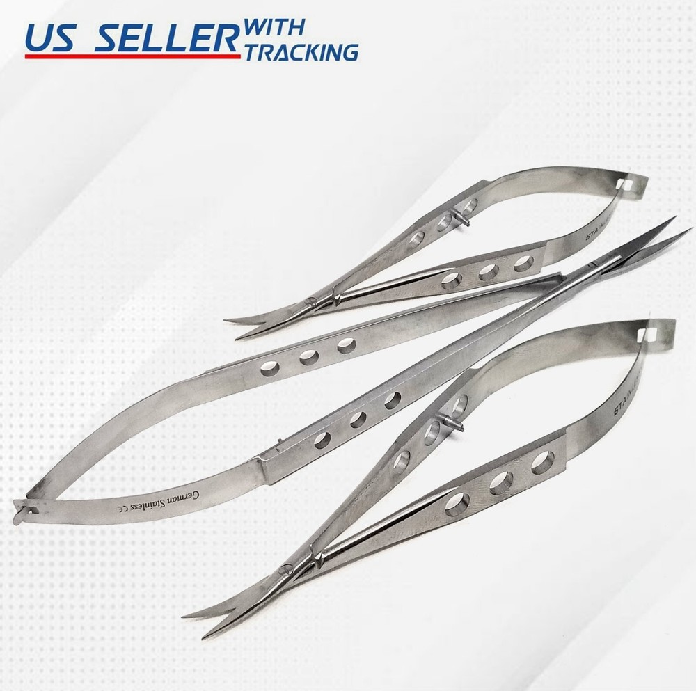 Castroviejo Curved Scissors Sharp/Sharp Micro Surgery Shears German Stainless CE