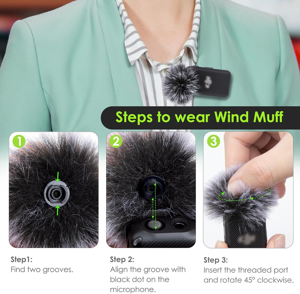 Furry Pop Filter Compatible with DJI MIC Wireless Lavalier Microphone, Windscree