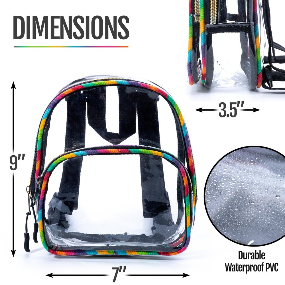 Clear Small Mini Backpack for Stadium Small, Rainbow, Chromatic, Colorful