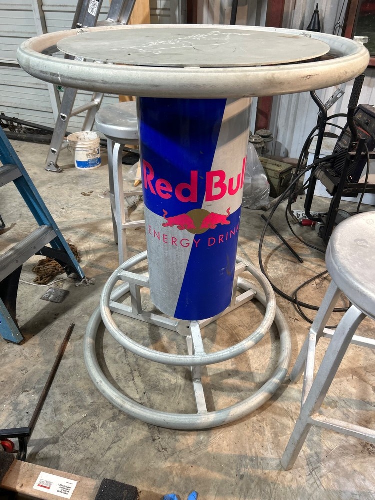 Red Bull patio table with 2 stools