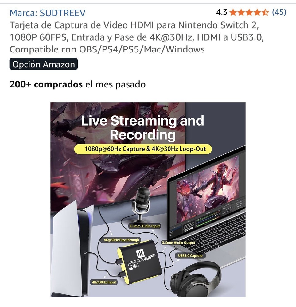 SUDTREEV 4K Video Capture Card USB 3.0 USB-C HDMI Universal Compatibility