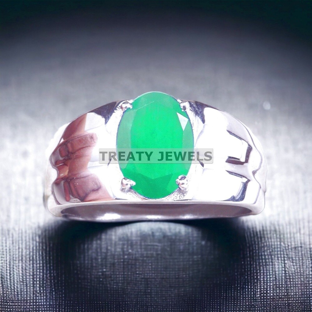 Emerald Oval Cut Gemstone With Solid 14K White Gold Ring For Men's #A271 #
