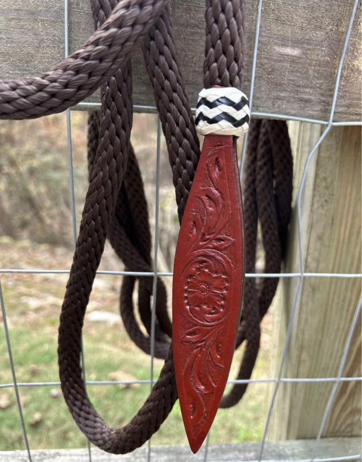 Natural Rawhide Bosal with Brown Nylon Mecate with Hair Tassel Bitless Hackamore