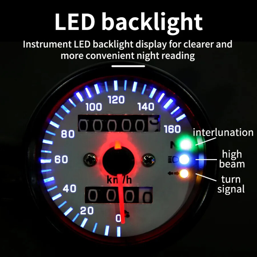Universal Part Three Light Double Mileage 12V Motorcycle LED Display Speedometer