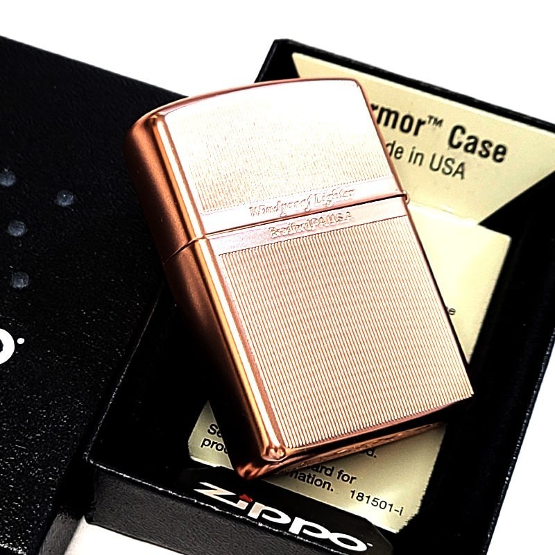 Zippo Logo Armor Arabesque Stripe Etching Pink Gold Matte Silver Lighter