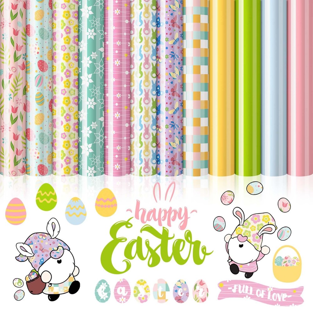 12 Sheet Easter Heat Transfer Vinyl Spring Floral Pattern Iron on Vinyl Assorte
