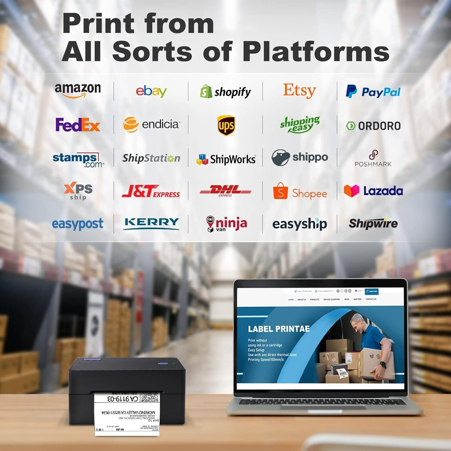 Label Printer, Bluetooth Shipping Label Printer, Wireless 4x6 Thermal Printer