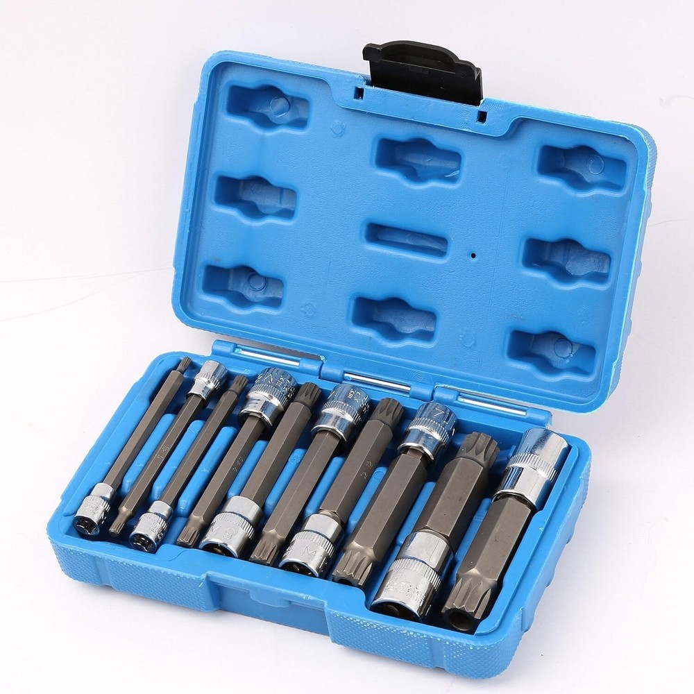 10Pcs XZN Triple Square Socket Kit Spline Socket Bit Set Long Drive Metric Bits