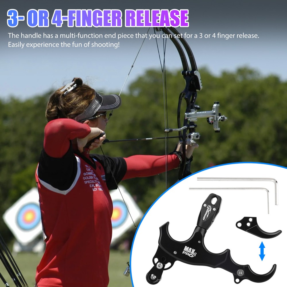 360° Compound Bow Release Aids 3 Or 4 Finger Grip Thumb Caliper Trigger Alloy