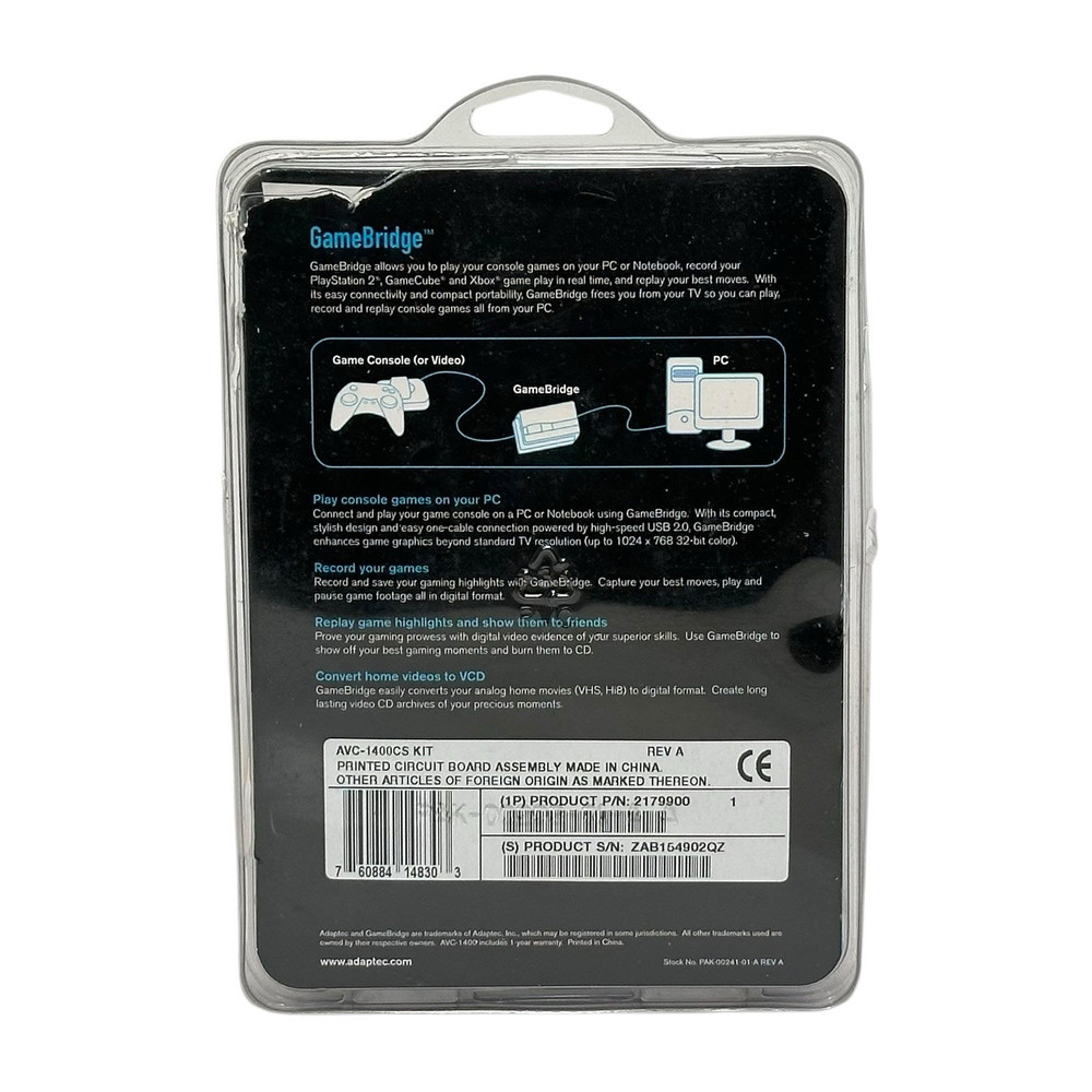 ADAPTEC GAMEBRIDGE AVC-1400 CONNECT GAME CONSOLE TO PC XBOX PS2 GAMECUBE