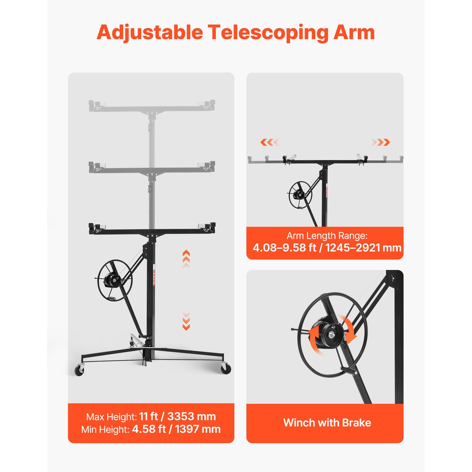 Uimoso 16Ft Drywall Lifter Sheetrock Hoist Lift Adjustable arm & Lockable Wheels