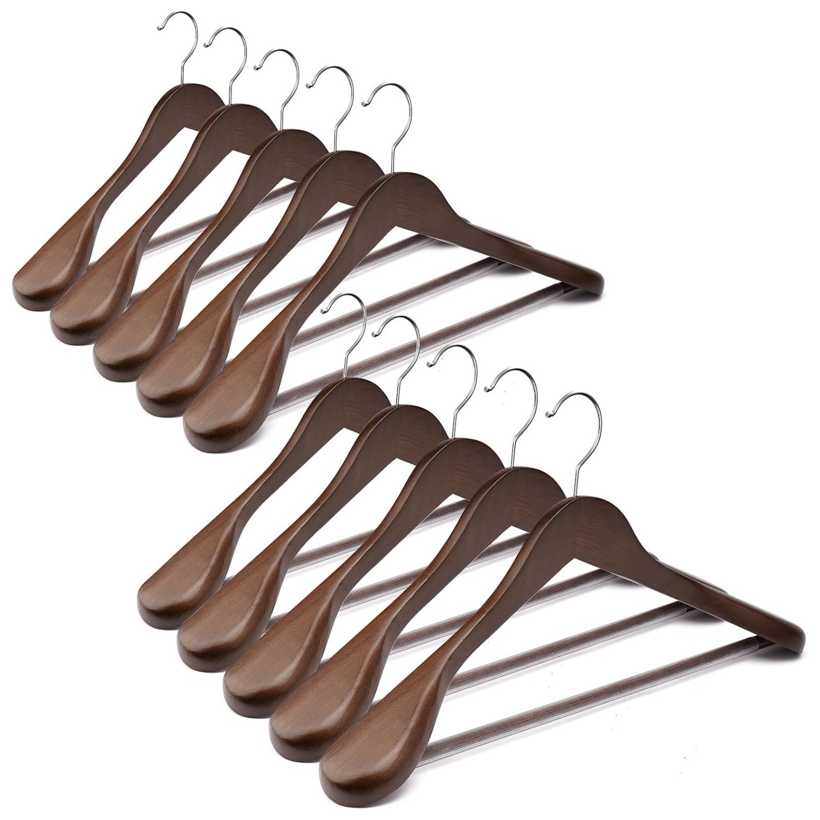 24-60x Solid Wood Outerwear Hangers 2.4" Wide Shoulder Clothes Hanger Suit Pants