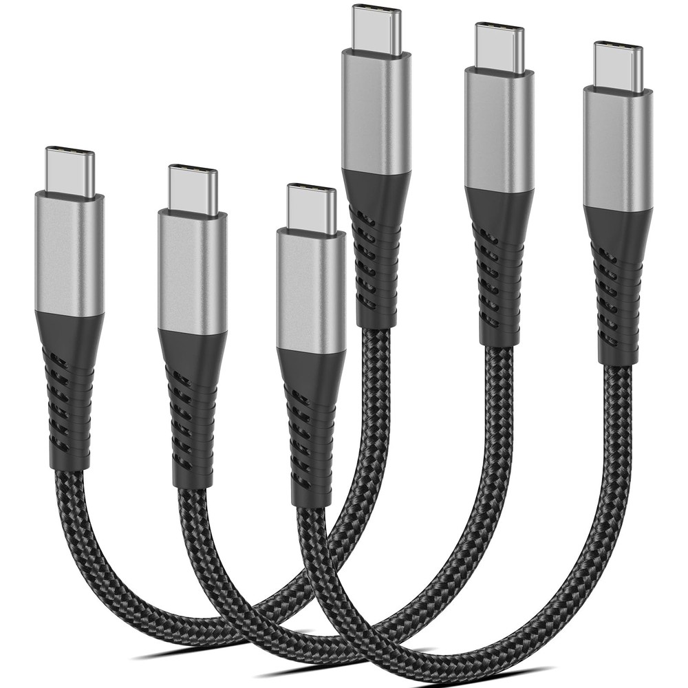 6 inch Short USB C to C Cables, 3 Pack C C Fast 0.5ft, Black