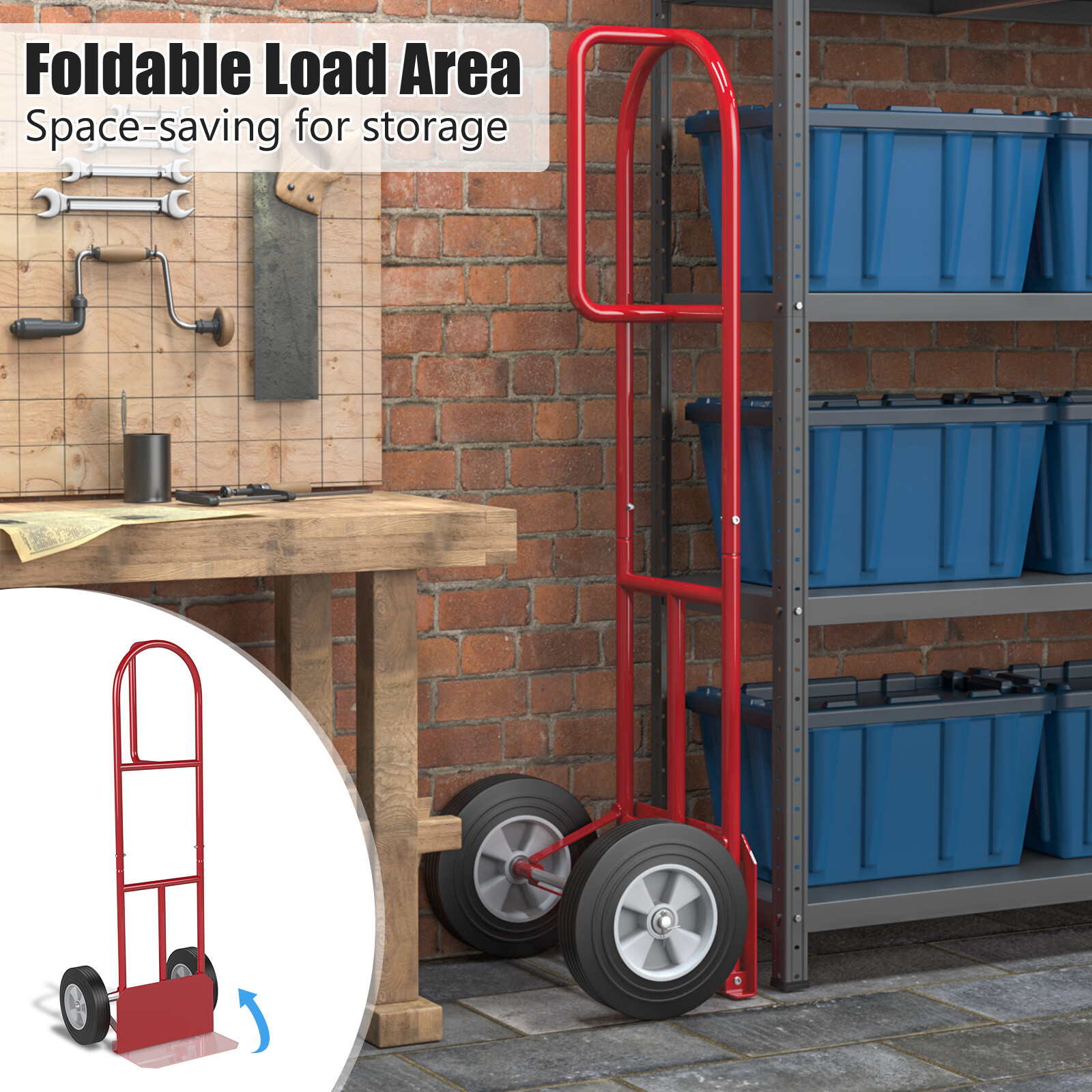 660 lbs Capacity Dolly Cart Heavy Duty Hand Truck Trolley with Nose Plate Red
