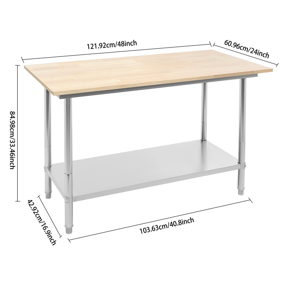 Oak Wood Top Work Table Workbench Work Table with Undershelf 500kg Load Capacity