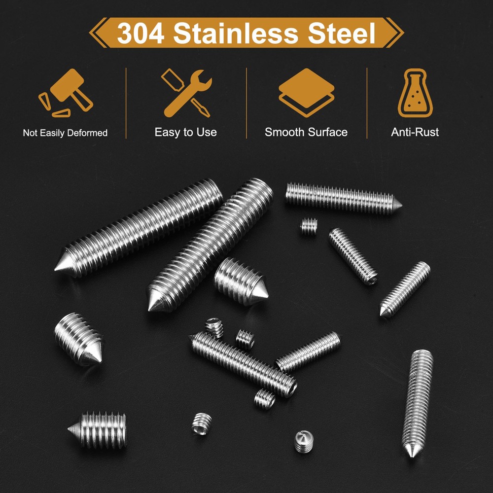 20Pcs Set Screws M8x10mm Cone Point Hex Socket Grub Screws Silver